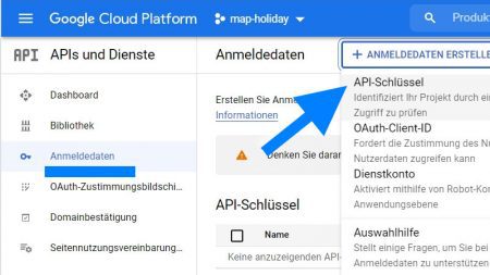 Google Cloud Platform API-Schlüssel für Google Maps erstellen
