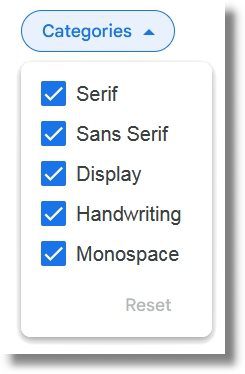 Google Fonts Auswahl Kategorie