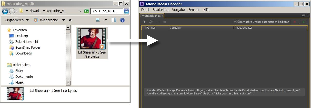 Video in Adobe Media Encoder Warteschlange ziehen