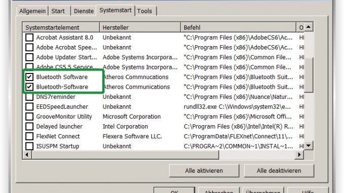 Windows Systemkonfiguration Startprogramme aktivieren