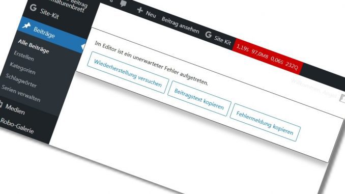 Wordpress Fehler - unerwarteter Fehler im Editor