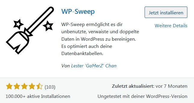 Wordpress Plugin WP Sweep - Datenbank aufräumen