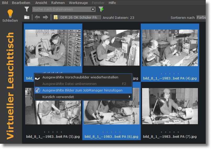 silverfast HDR VLT Leuchttisch einzelne Bilder zu Job Manager