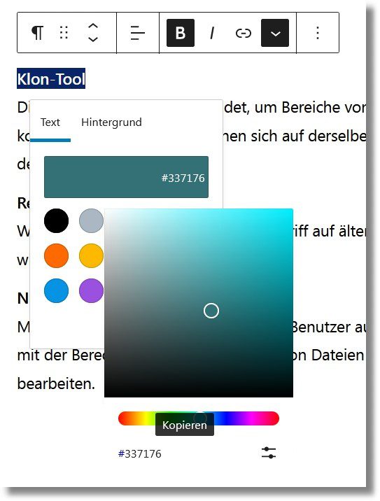 wordpress 5 9 gutenberg Wort farbe aendern Farbpalette