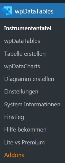 wordpress plugin wpData tables menue